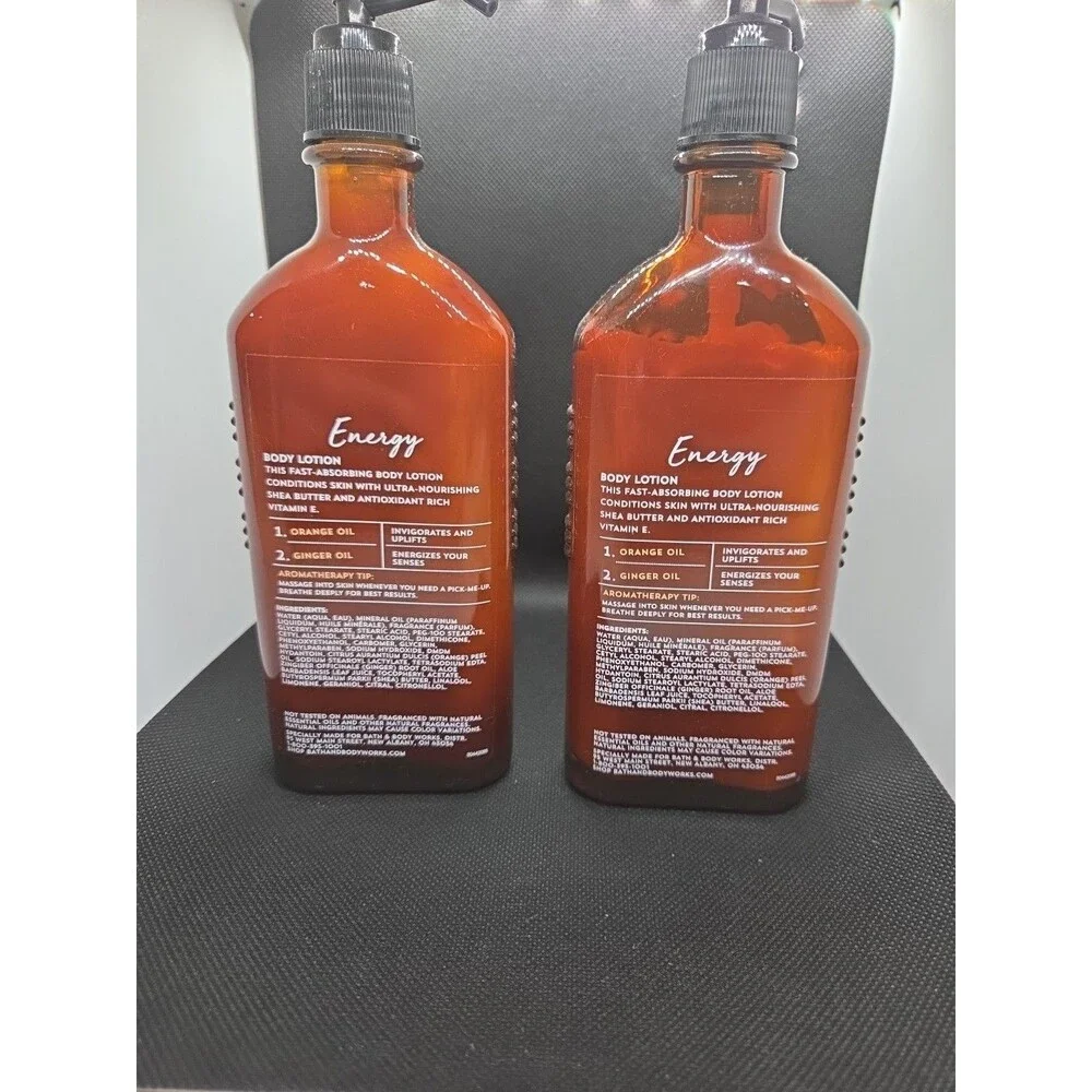 2 Bath & Body Works Aromatherapy ENERGY ORANGE GINGER Body Lotion RETIRED HB 10
